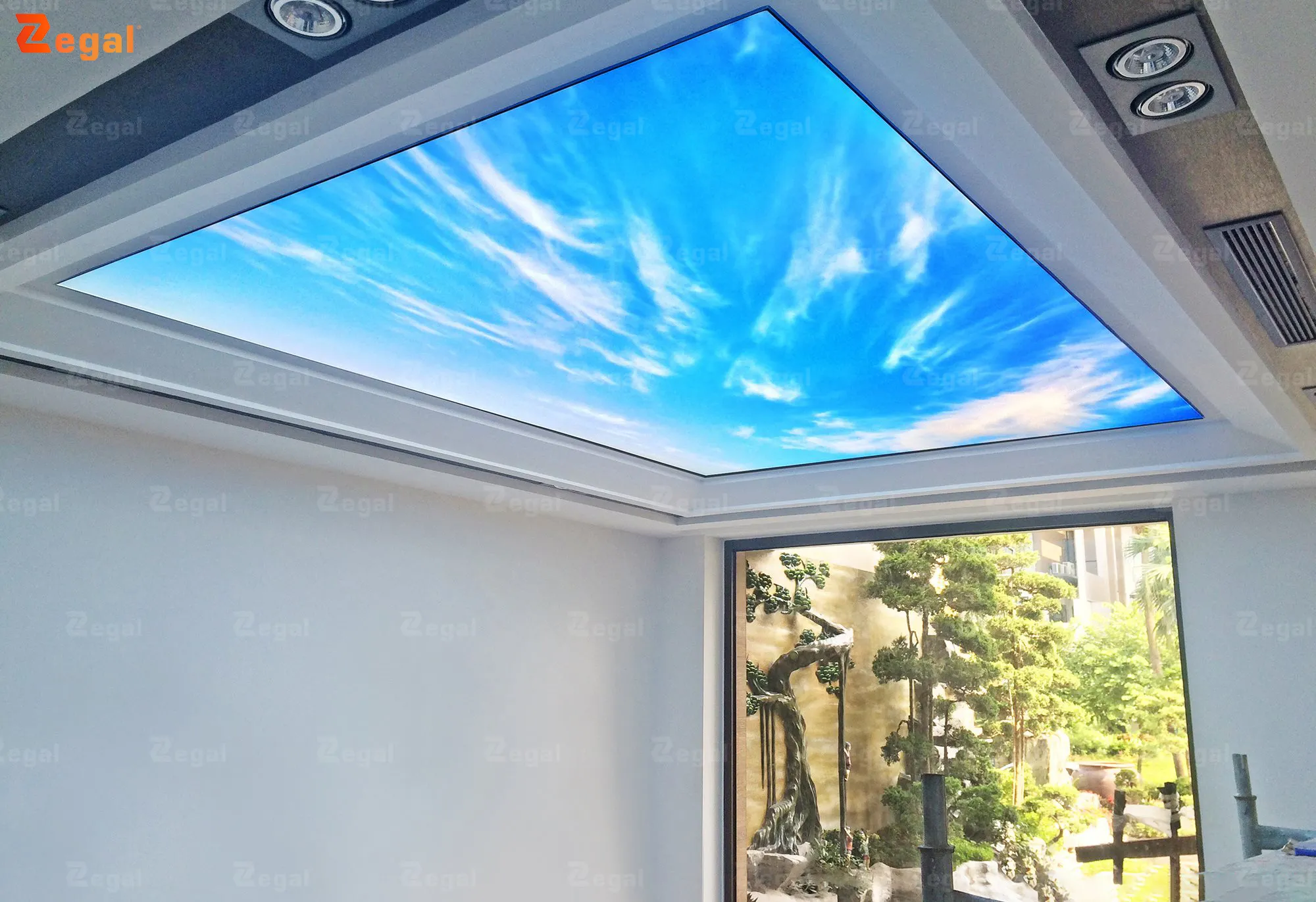 Trần in thiên nhiên là dạng trần xuyên sáng được in hình ảnh phong cảnh thiên nhiên