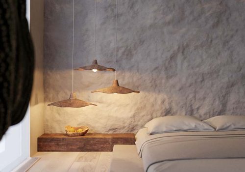 Không gian phòng ngủ thiết kế theo Phong cách Wabi Sabi với vật liệu tự nhiên và ánh sáng dịu nhẹ (nguồn Internet).