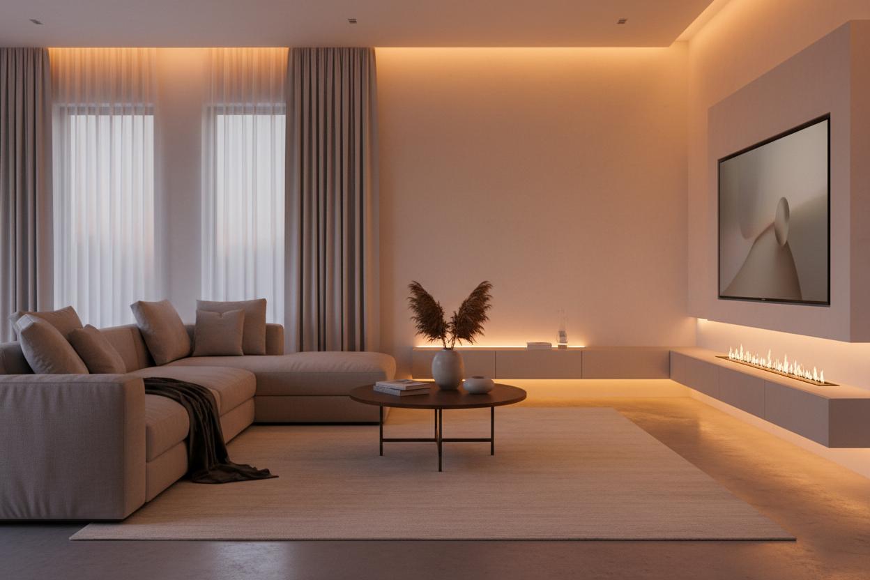 Phòng khách kết hợp màu nền trung tính với nội thất màu phụ và các chi tiết màu nhấn nổi bật (nguồn Internet).