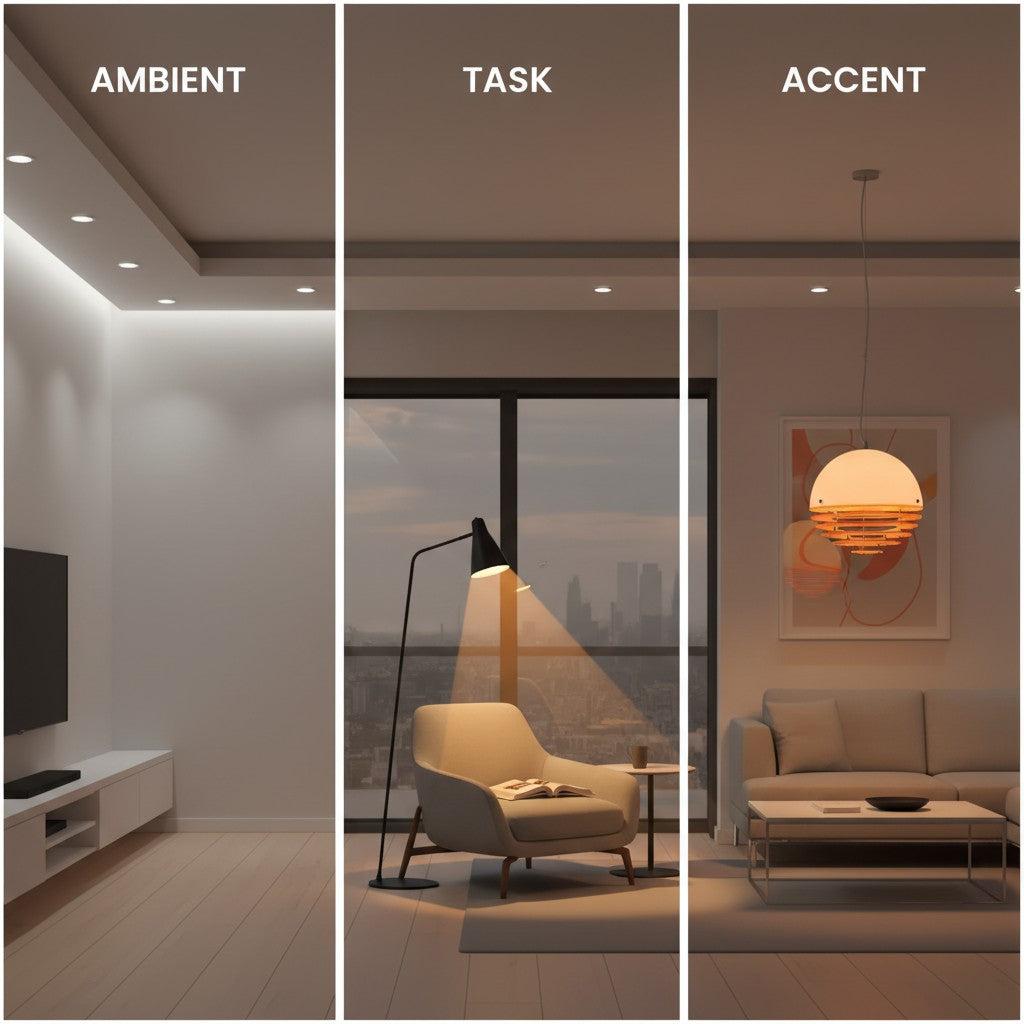 3 lớp ánh sáng gồm ánh sáng tổng thể, ánh sáng chức năng và ánh sáng điểm nhấn (nguồn Internet).