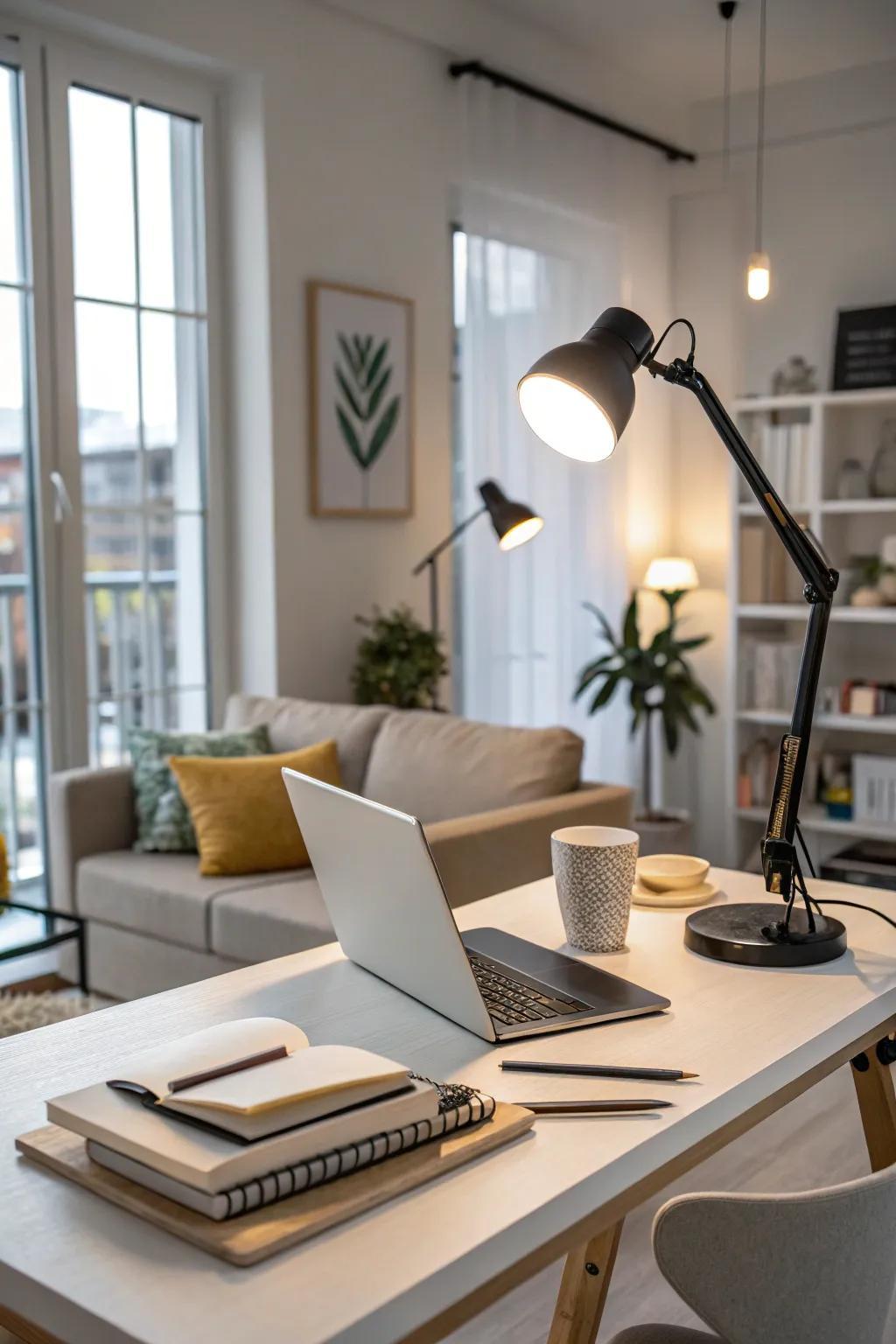 Ánh sáng chức năng tập trung vào khu vực làm việc và sinh hoạt (nguồn Internet).